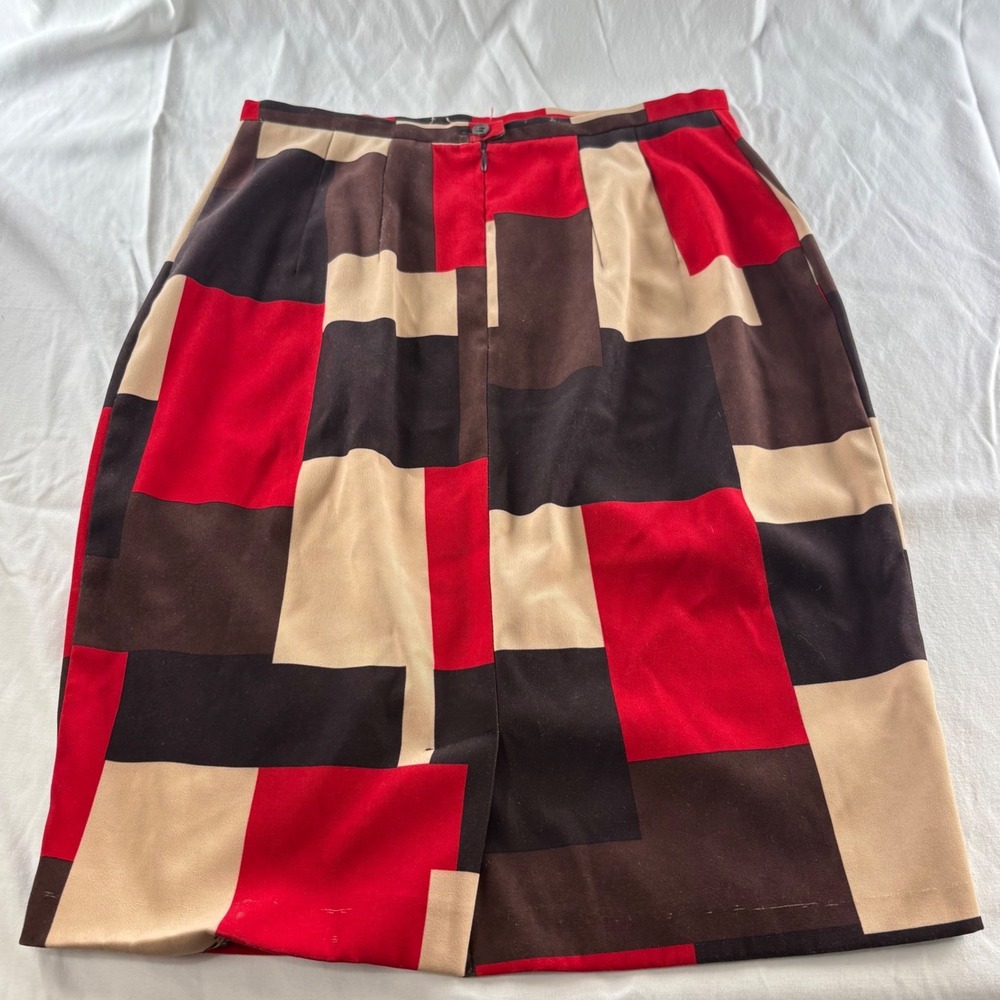 Harve Benard Petites Geometric Colorblock Pencil Skirt Red Brown Tan Size 8P